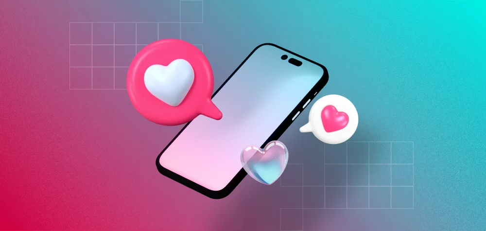 An image showing a mobile phone with heart icons.
